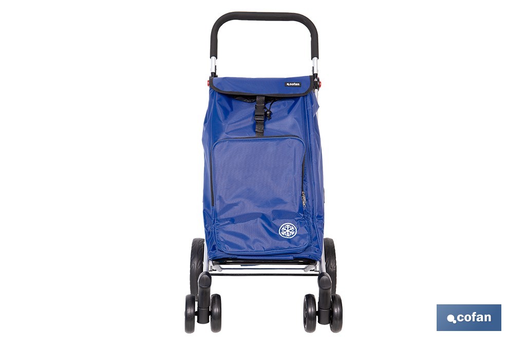 Carro de la compra plegable con 6 ruedas | Chasis de aluminio | Bolsa de 53 litros | Bolsillo para congelados | Mango ajustable | Disponible en varios colores - Cofan