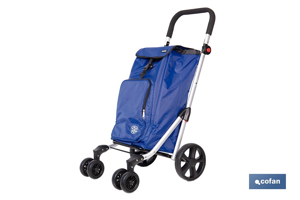Carro de la compra plegable con 6 ruedas | Chasis de aluminio | Bolsa de 53 litros | Bolsillo para congelados | Mango ajustable | Disponible en varios colores - Cofan