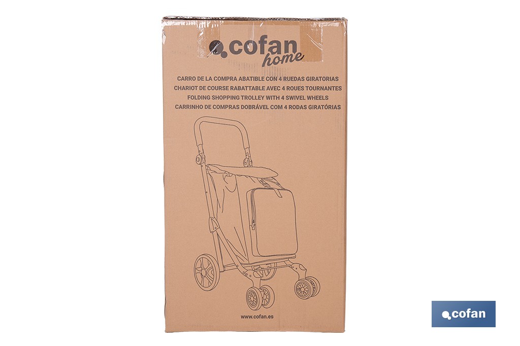Carro de la compra plegable con 6 ruedas | Chasis de aluminio | Bolsa de 53 litros | Bolsillo para congelados | Mango ajustable | Disponible en varios colores - Cofan