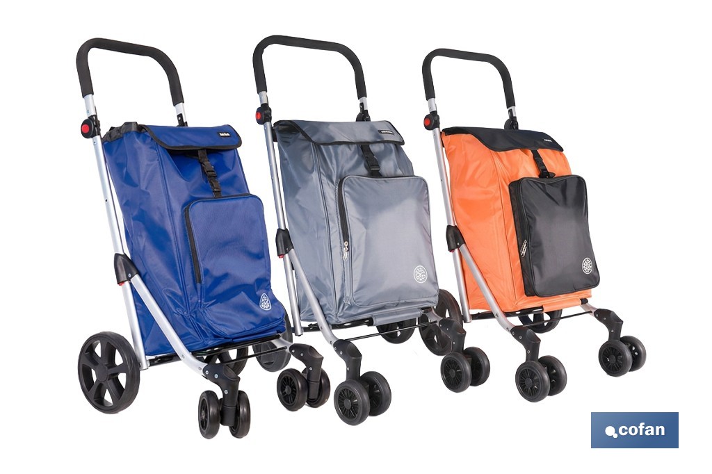 Carro de la compra plegable con 6 ruedas | Chasis de aluminio | Bolsa de 53 litros | Bolsillo para congelados | Mango ajustable | Disponible en varios colores - Cofan