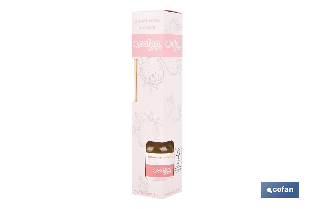Ambientador de varillas | Aroma a fresas y nata | Difusor con varillas de ratán - Cofan