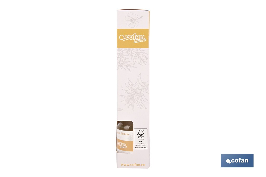 Ambientador de varillas | Aroma Malibú tropical | Difusor con varillas de ratán - Cofan