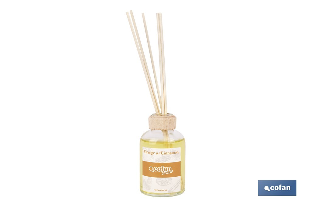 Ambientador de varillas | Aroma a naranja y canela | Difusor con varillas de ratán - Cofan