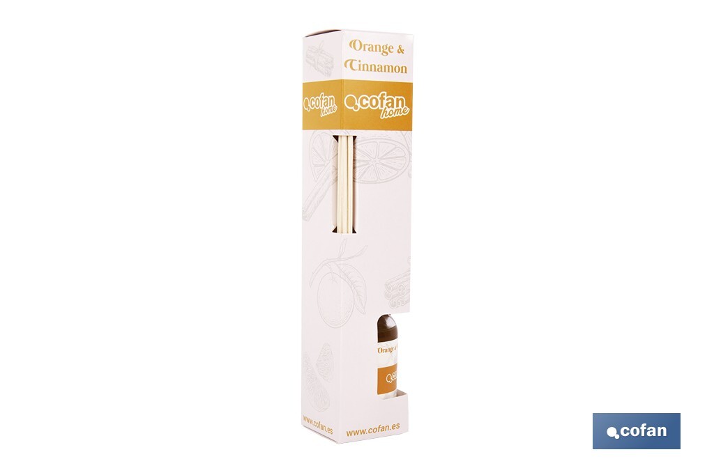 Ambientador de varillas | Aroma a naranja y canela | Difusor con varillas de ratán - Cofan
