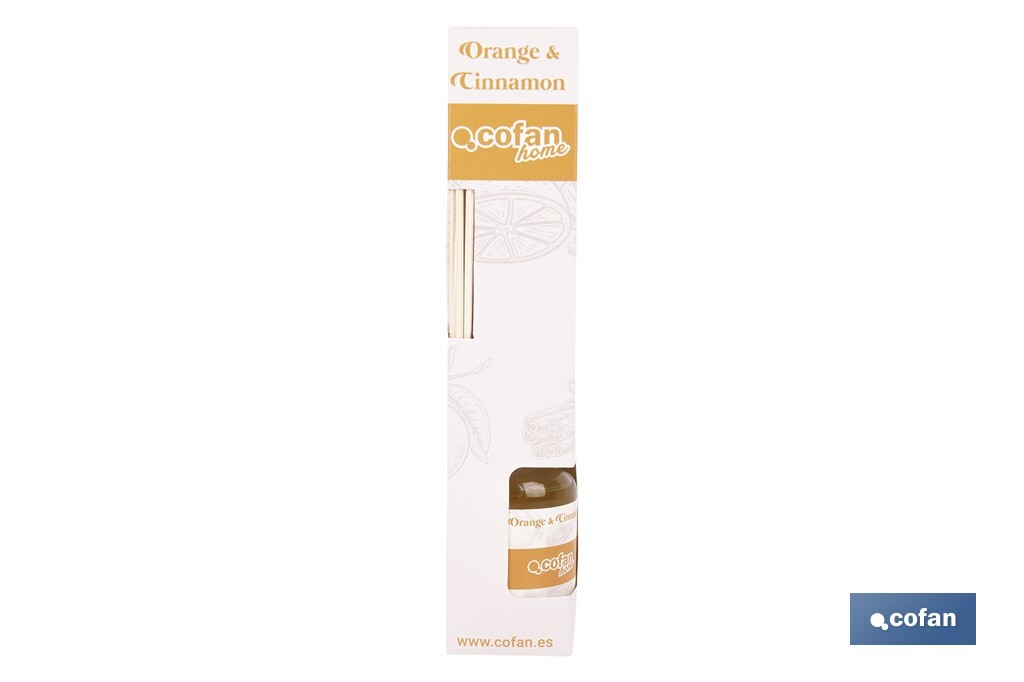 Ambientador de varillas | Aroma a naranja y canela | Difusor con varillas de ratán - Cofan