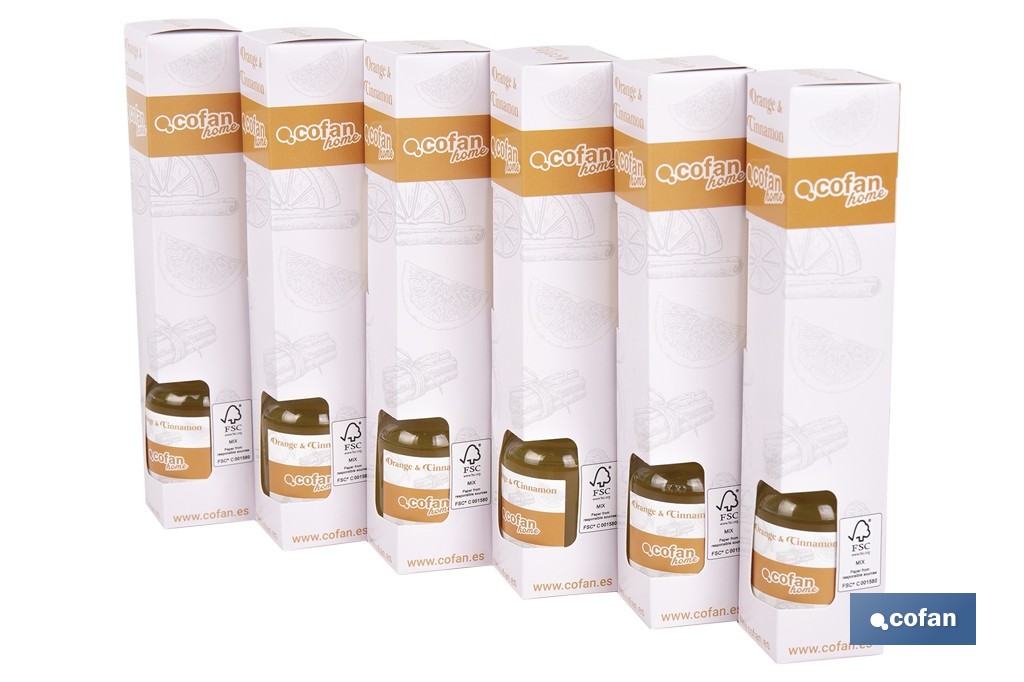 Ambientador de varillas | Aroma a naranja y canela | Difusor con varillas de ratán - Cofan