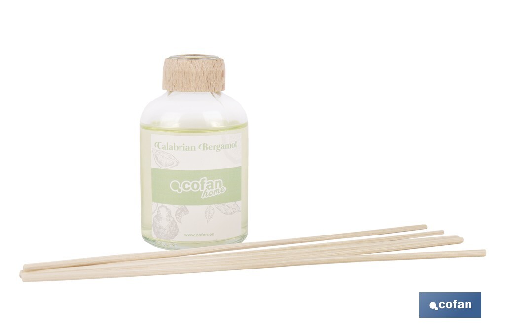 Ambientador de varillas | Aroma a bergamota calabrese | Difusor con varillas de ratán - Cofan
