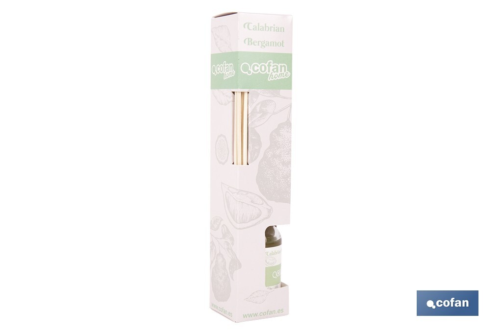 Ambientador de varillas | Aroma a bergamota calabrese | Difusor con varillas de ratán - Cofan
