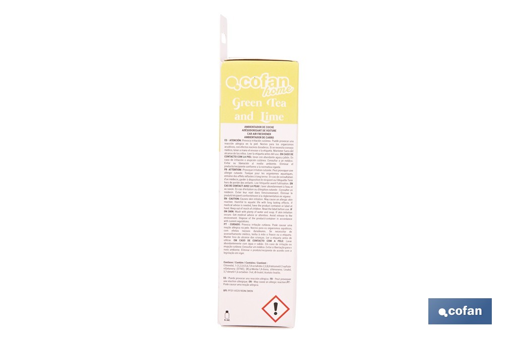 Ambientador de coche con aroma a té verde y lima | Tapón de madera - Cofan