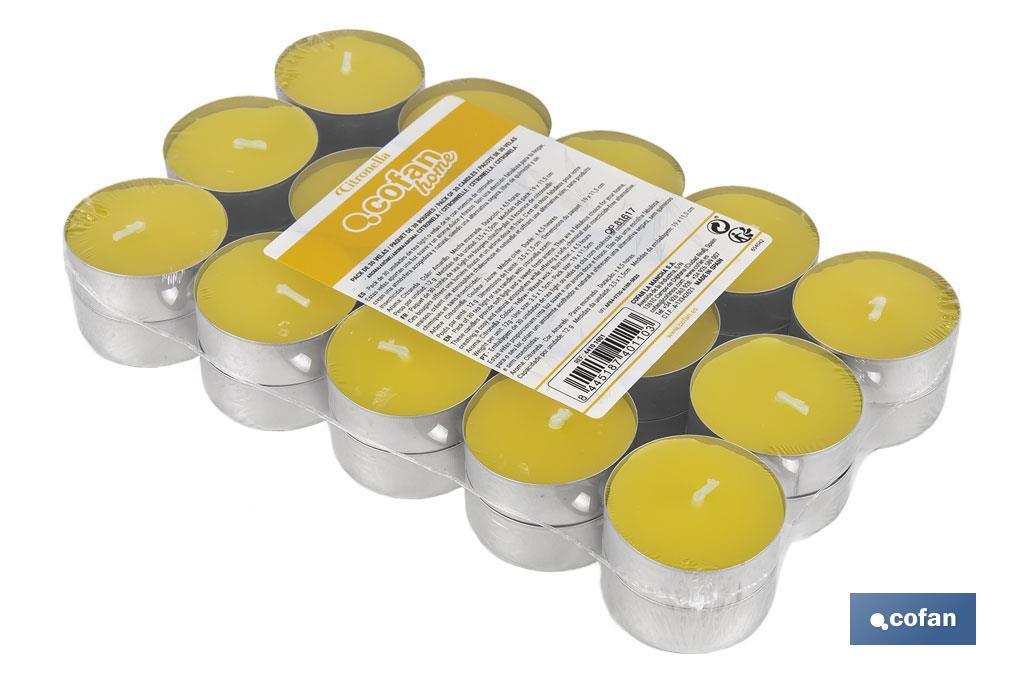 Pack de 30 velas Tea Light de citronela amarillas | Más de 4 horas de duración - Cofan