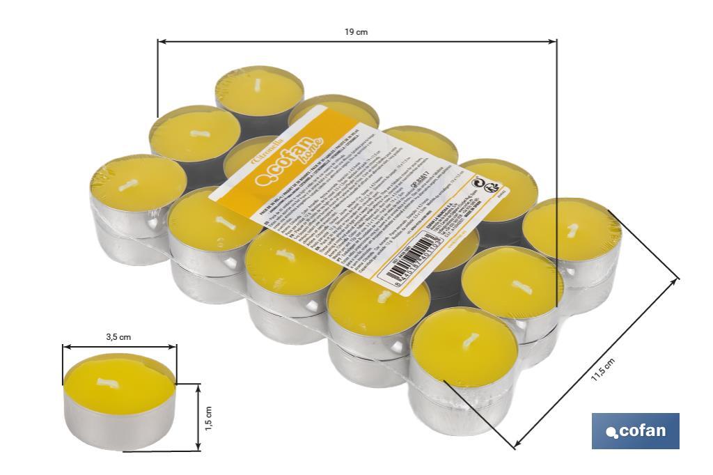 Pack de 30 velas Tea Light de citronela amarillas | Más de 4 horas de duración - Cofan