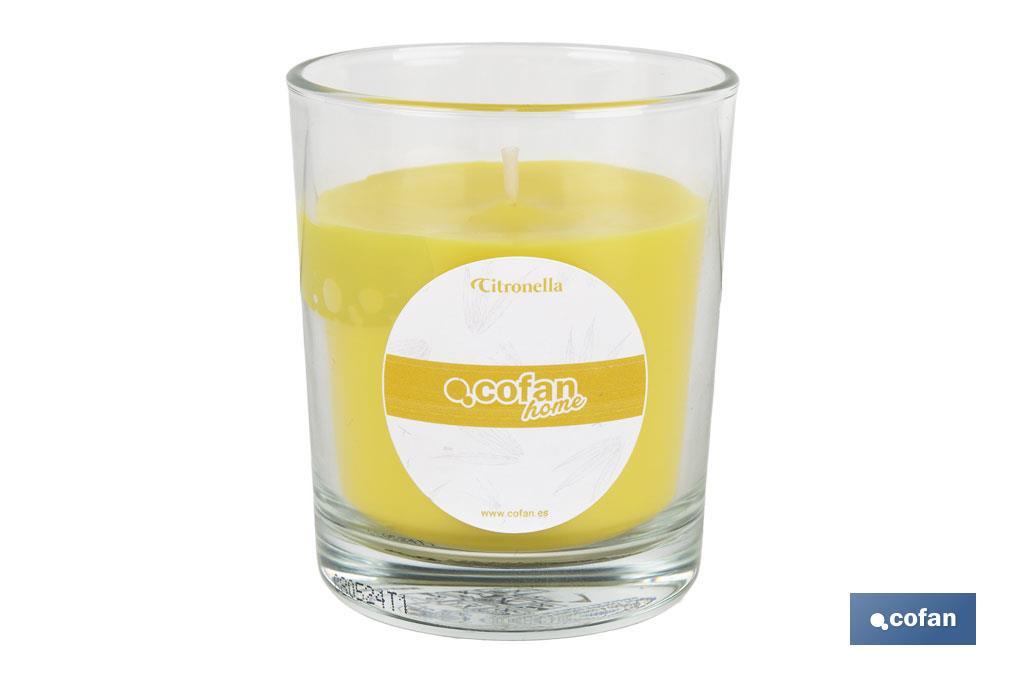 Velas aromáticas de citronela en vaso | Color: Amarillo | 28 horas de duración - Cofan