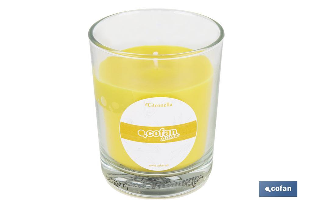 Velas aromáticas de citronela en vaso | Color: Amarillo | 28 horas de duración - Cofan