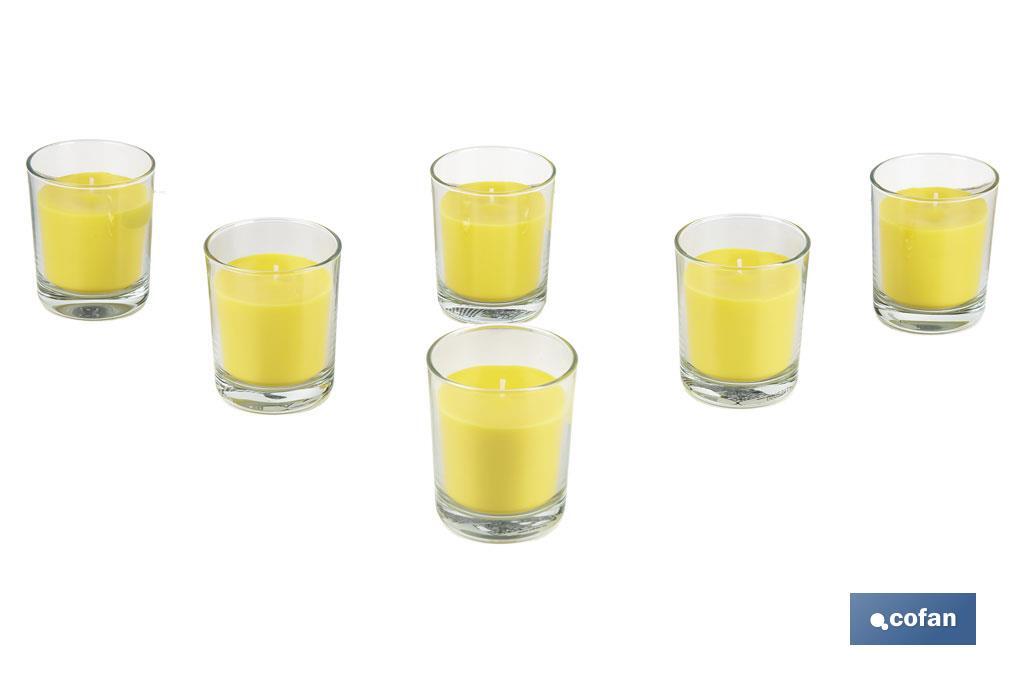 Velas aromáticas de citronela en vaso | Color: Amarillo | 28 horas de duración - Cofan