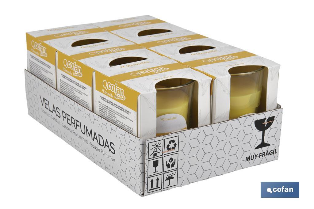 Velas aromáticas de citronela en vaso | Color: Amarillo | 28 horas de duración - Cofan