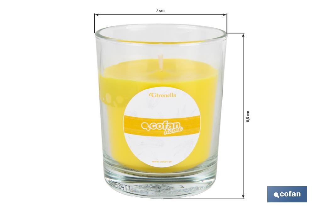 Velas aromáticas de citronela en vaso | Color: Amarillo | 28 horas de duración - Cofan