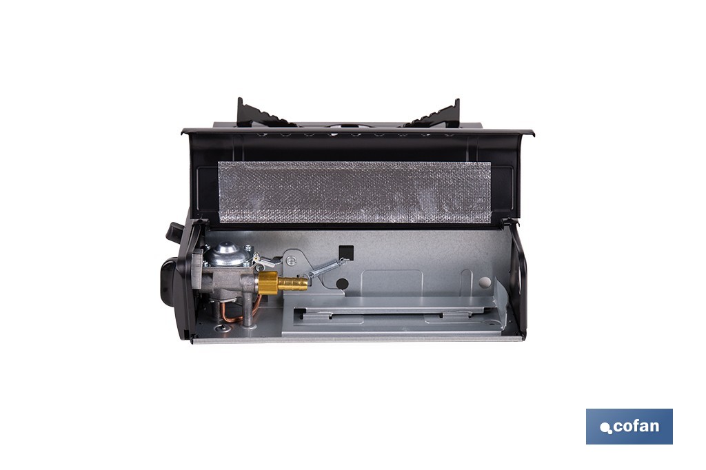 Hornillo de gas portátil | Material: acero | Encendido piezoeléctrico | Boquilla universal | Ideal para camping, excursiones y uso en exteriores - Cofan