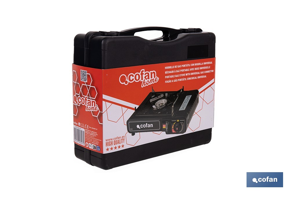 Hornillo de gas portátil | Material: acero | Encendido piezoeléctrico | Boquilla universal | Ideal para camping, excursiones y uso en exteriores - Cofan