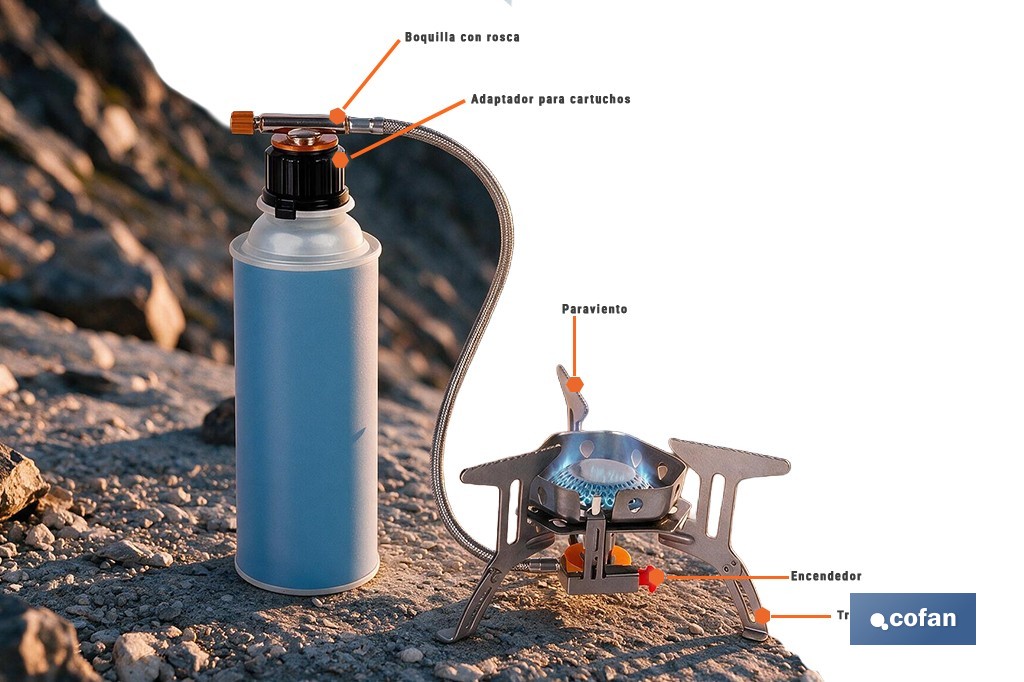 Hornillo de gas portátil y plegable con 3500W | Camping, senderismo y picnic - Cofan