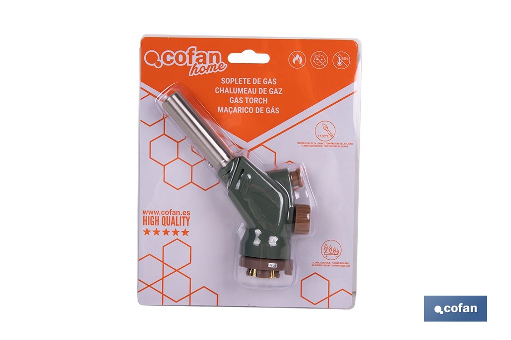 Soplete de gas piezoeléctrico | Potencia: 1,1 kW | Compatible con cartuchos de gas de 220 g | Ideal para cocina, soldadura y bricolaje - Cofan