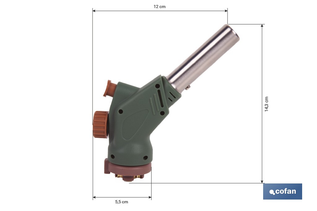 Soplete de gas piezoeléctrico | Potencia: 1,1 kW | Compatible con cartuchos de gas de 220 g | Ideal para cocina, soldadura y bricolaje - Cofan