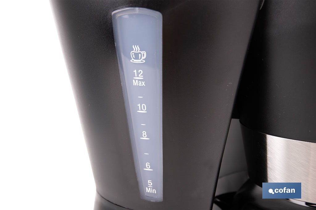 Cafetera eléctrica de goteo con jarra termo de 1,2 l | Potencia: 800 W, capacidad para 12 tazas | Filtro permanente - Cofan