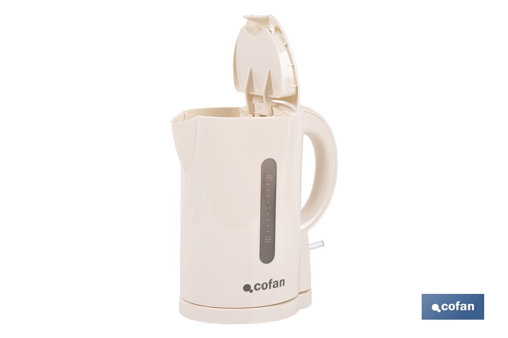 Hervidor eléctrico de agua beige | Capacidad: 1 Litro | Potencia: 1080 W | Hervidor compacto con control Strix | Ideal para cocinas y oficinas - Cofan