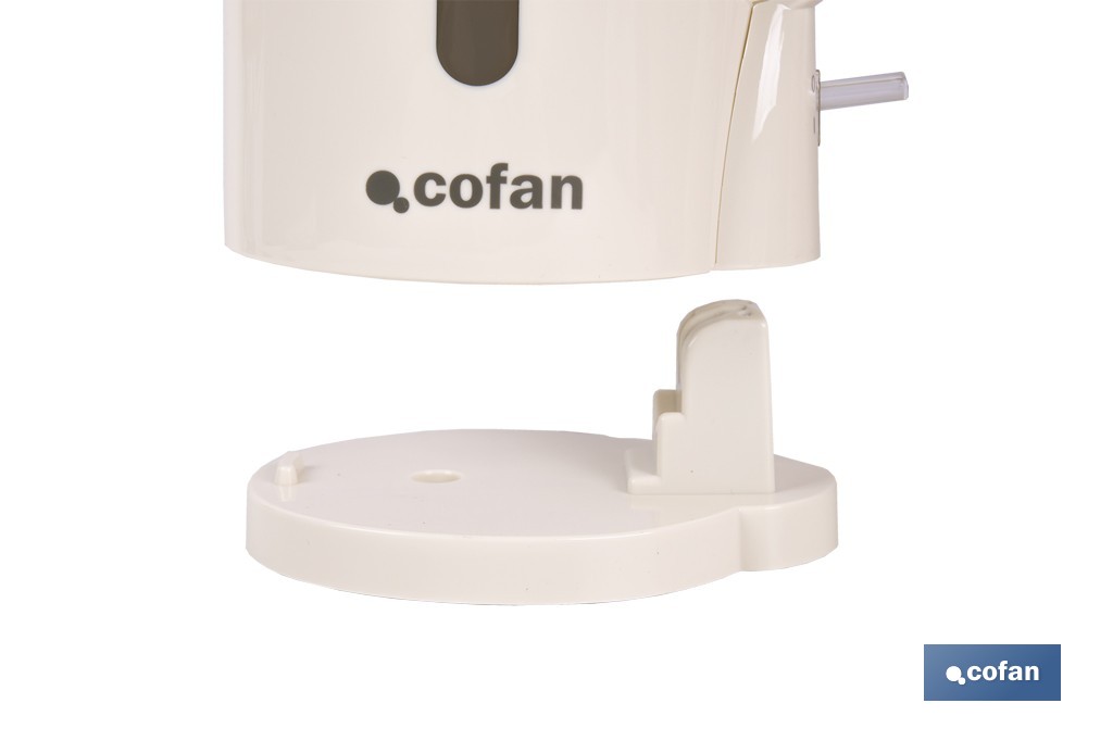 Hervidor eléctrico de agua beige | Capacidad: 1 Litro | Potencia: 1080 W | Hervidor compacto con control Strix | Ideal para cocinas y oficinas - Cofan