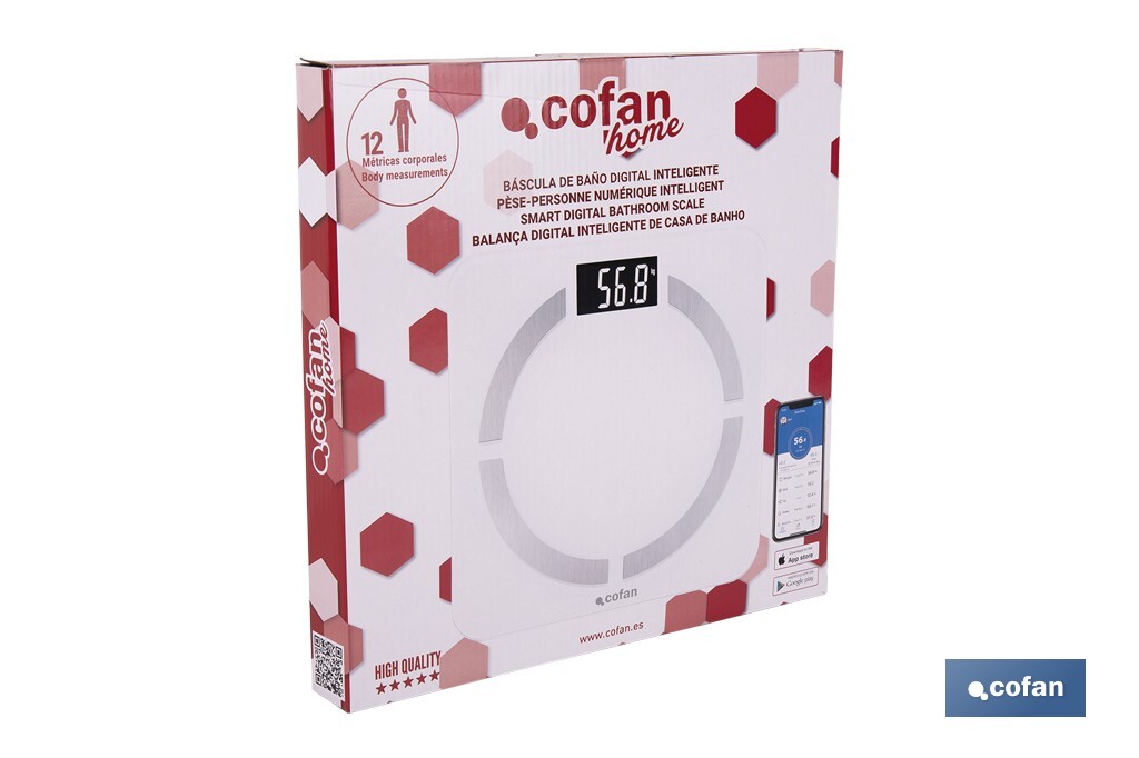 Báscula de baño digital inteligente | Análisis corporal completo | Báscula con Bluetooth y aplicación móvil | Pilas incluidas - Cofan