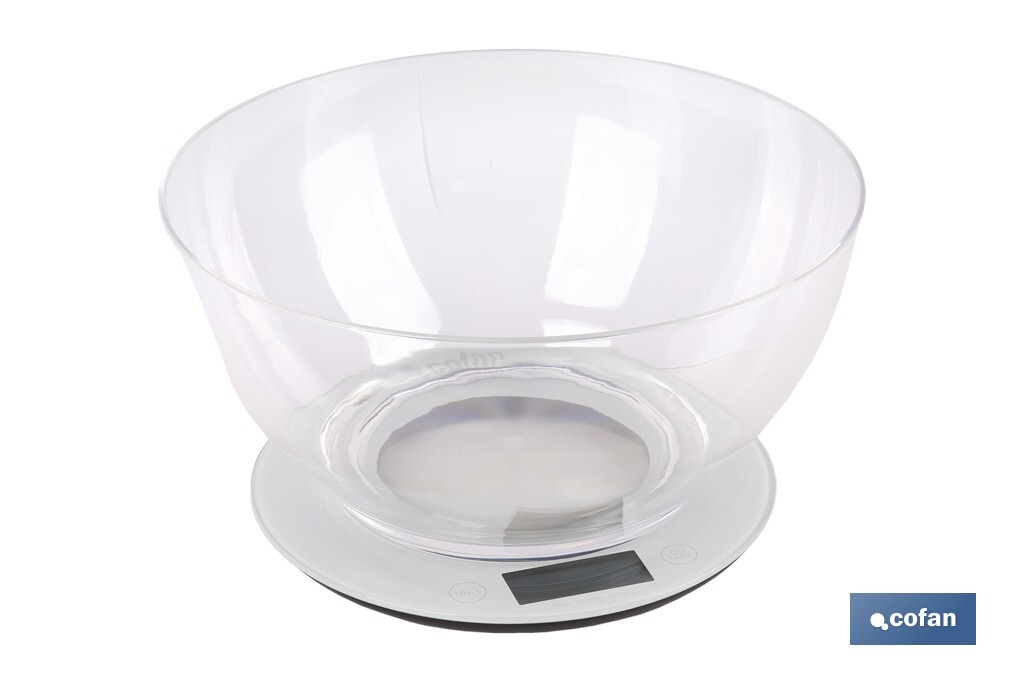 Báscula de cocina digital con cuenco transparente de 3,8 litros | Color: Gris | Alta precisión y diseño compacto - Cofan