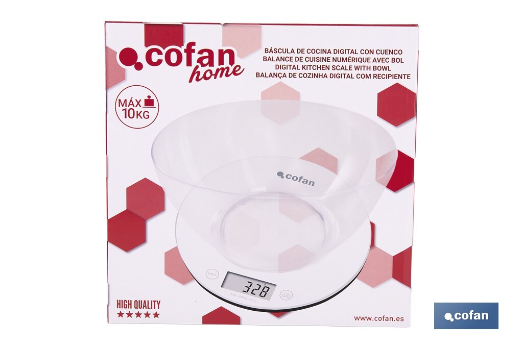 Báscula de cocina digital con cuenco transparente de 3,8 litros | Color: Gris | Alta precisión y diseño compacto - Cofan