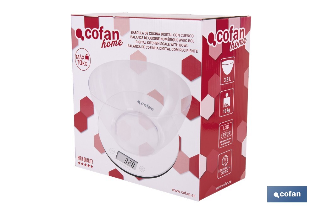 Báscula de cocina digital con cuenco transparente de 3,8 litros | Color: Gris | Alta precisión y diseño compacto - Cofan