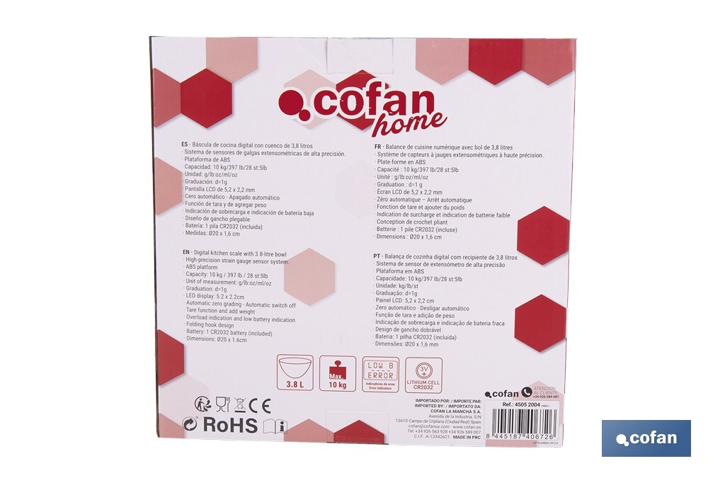 Báscula de cocina digital con cuenco transparente de 3,8 litros | Color: Gris | Alta precisión y diseño compacto - Cofan
