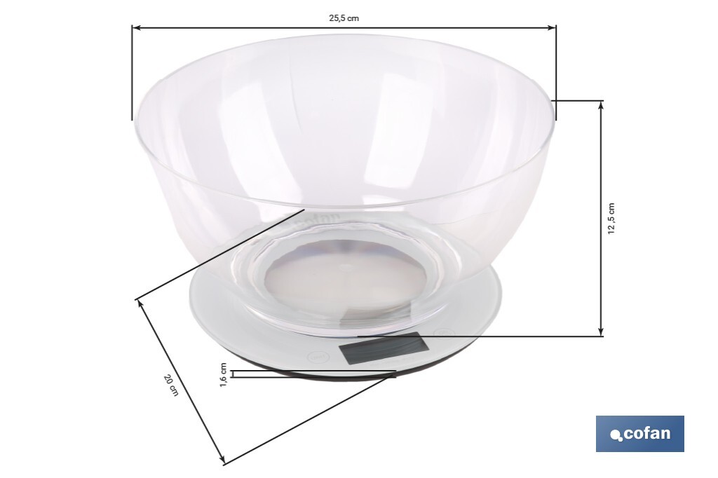 Báscula de cocina digital con cuenco transparente de 3,8 litros | Color: Gris | Alta precisión y diseño compacto - Cofan