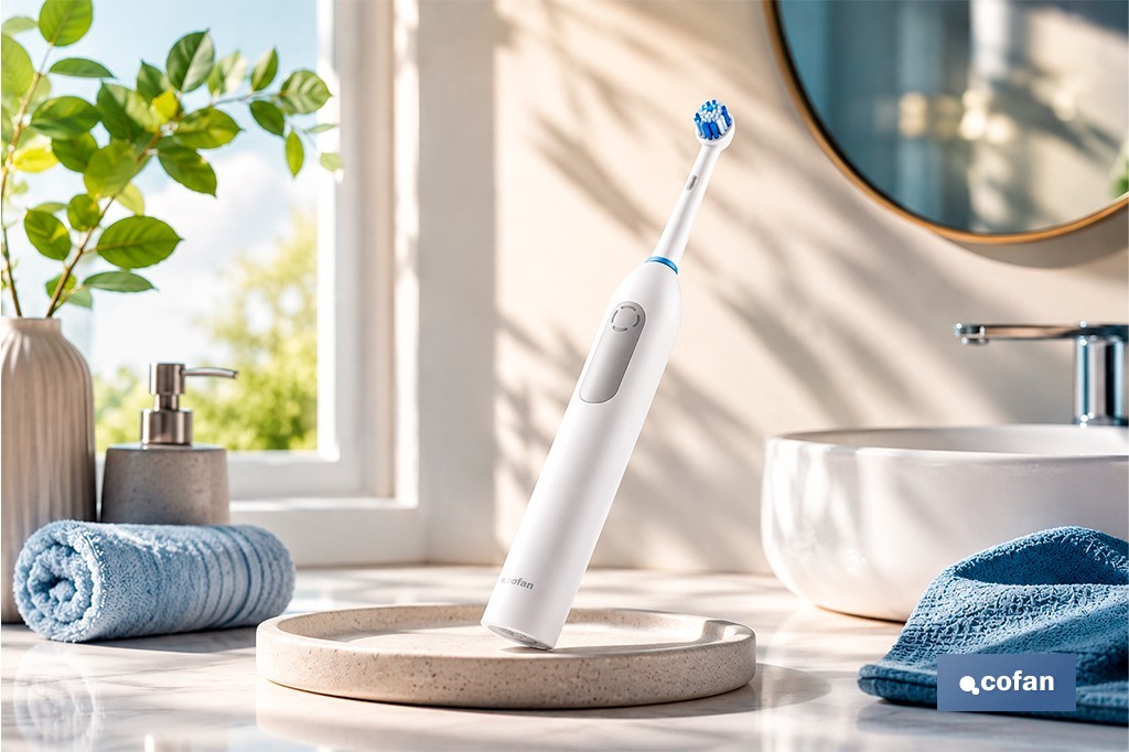 Cepillo de dientes eléctrico recargable | Color blanco con 3 modos de limpieza | Incluye 2 cabezales y estuche de viaje - Cofan