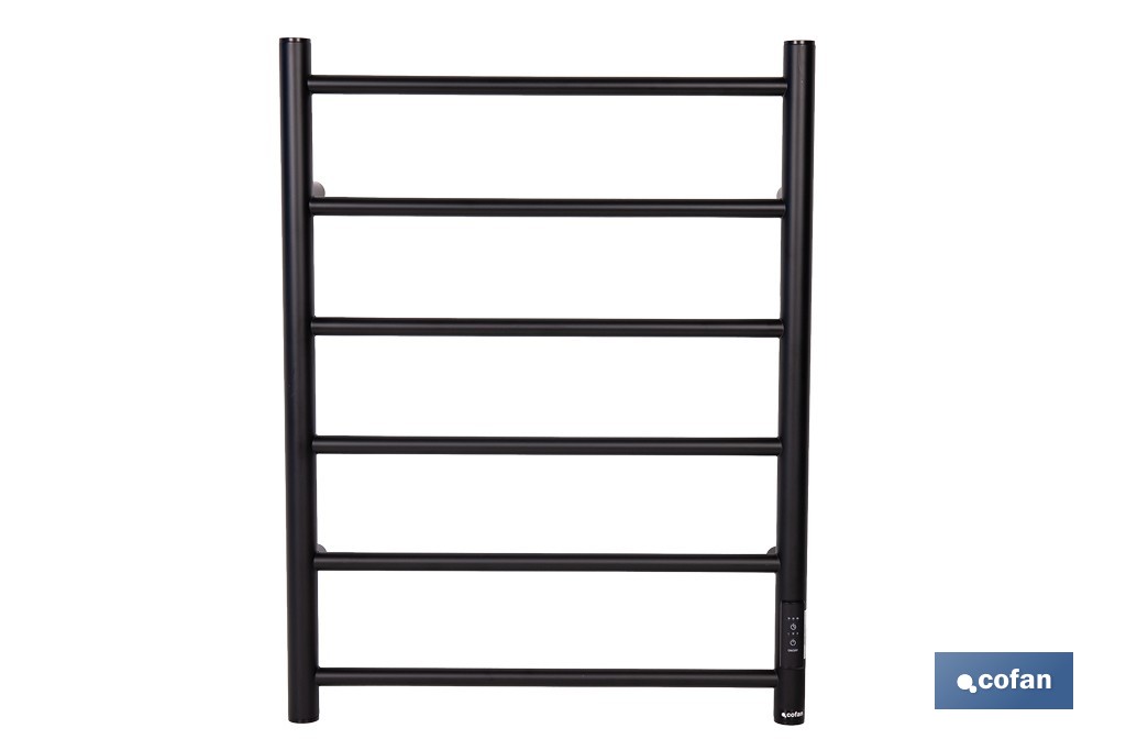 Toallero eléctrico negro mate | Con temporizador y 3 niveles de potencia | Potencia de 80 W y medidas 90 x 53 x 35,5 cm - Cofan