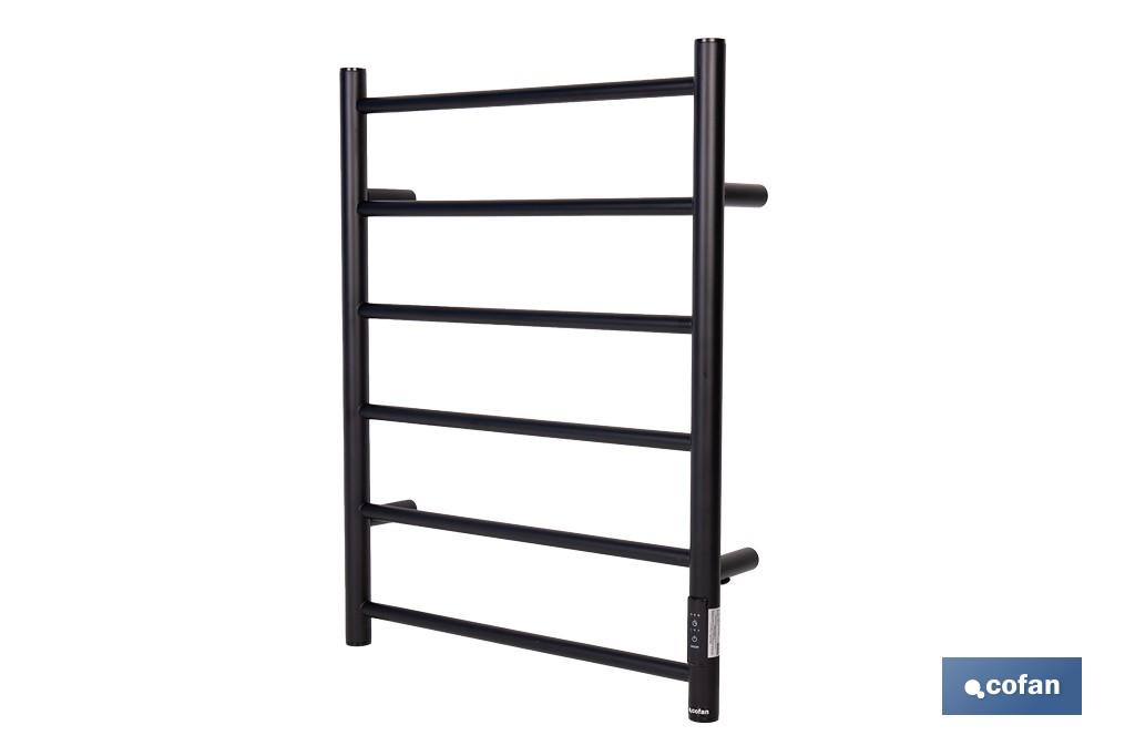 Toallero eléctrico negro mate | Con temporizador y 3 niveles de potencia | Potencia de 80 W y medidas 90 x 53 x 35,5 cm - Cofan