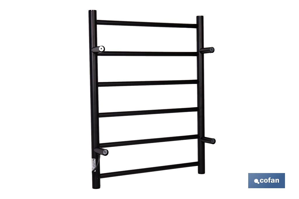 Toallero eléctrico negro mate | Con temporizador y 3 niveles de potencia | Potencia de 80 W y medidas 90 x 53 x 35,5 cm - Cofan