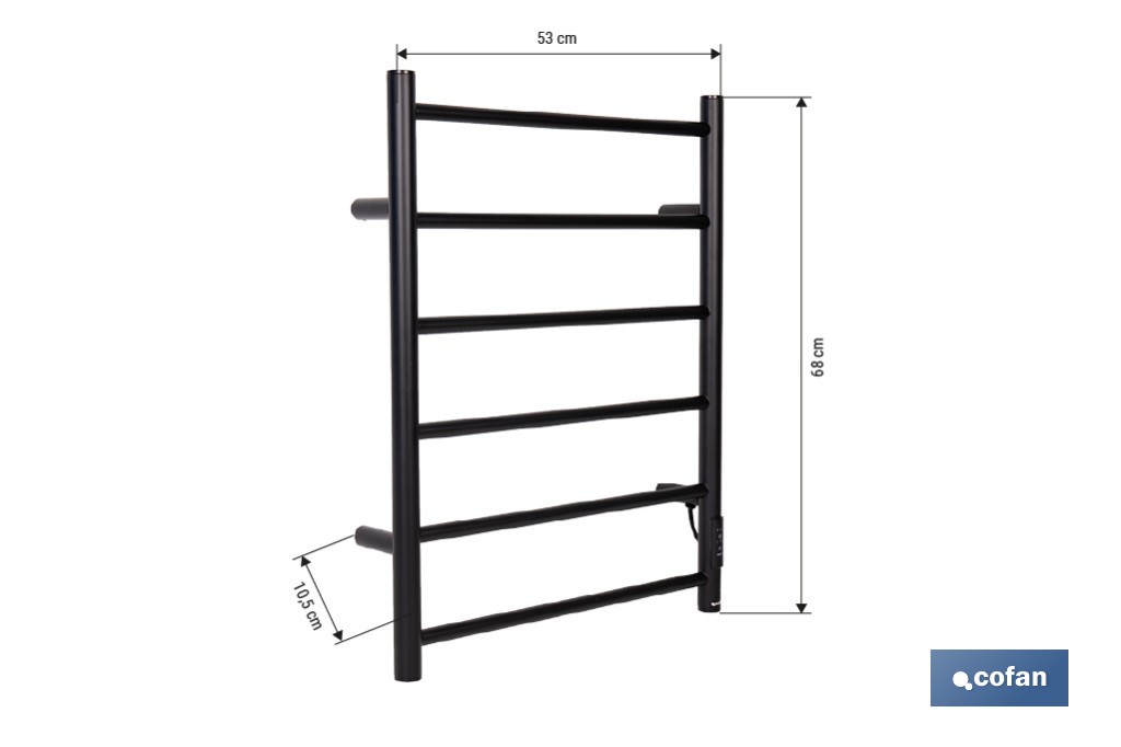 Toallero eléctrico negro mate | Con temporizador y 3 niveles de potencia | Potencia de 80 W y medidas 90 x 53 x 35,5 cm - Cofan