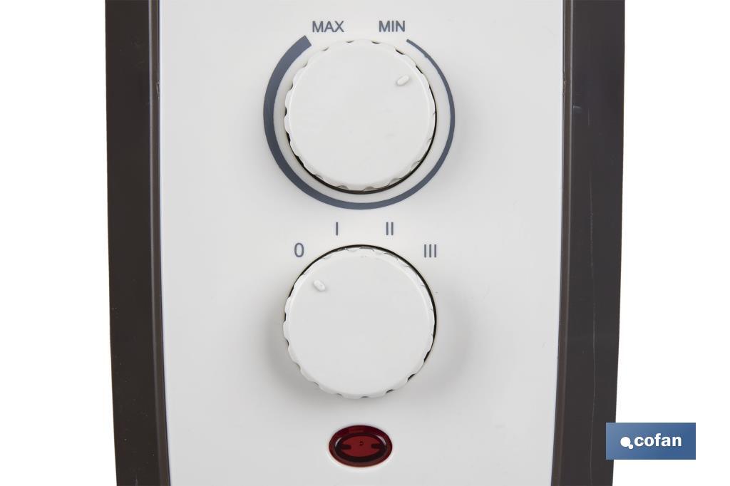Radiador de aceite 2500 W | Color: blanco | Con 11 elementos y termostato regulable | Seguridad antiincendios y Control antivuelco - Cofan