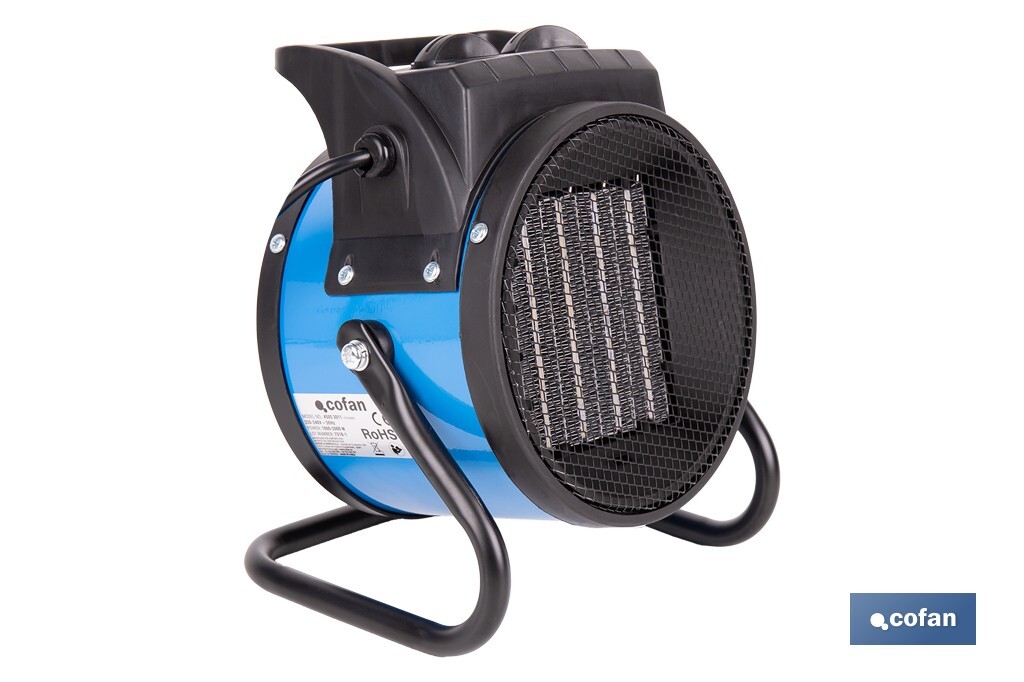Calefactor cerámico industrial | Potencia: 2000 W | Diseño portátil | Termostato ajustable | Protección térmica - Cofan
