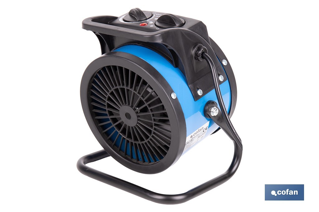 Calefactor cerámico industrial | Potencia: 2000 W | Diseño portátil | Termostato ajustable | Protección térmica - Cofan