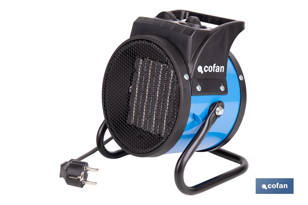 Calefactor cerámico industrial | Potencia: 2000 W | Diseño portátil | Termostato ajustable | Protección térmica - Cofan