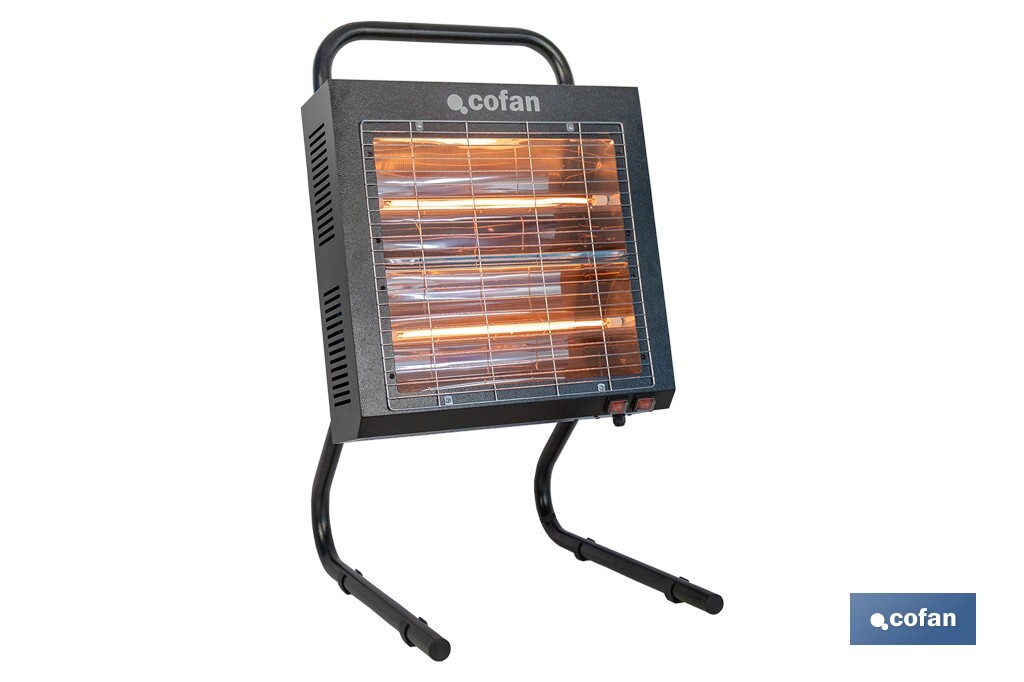 Calefactor de onda corta por infrarrojos | Potencia: 1500/3000 W | Protección IPX4 | Alta eficiencia para entornos de hasta 40 m2 - Cofan