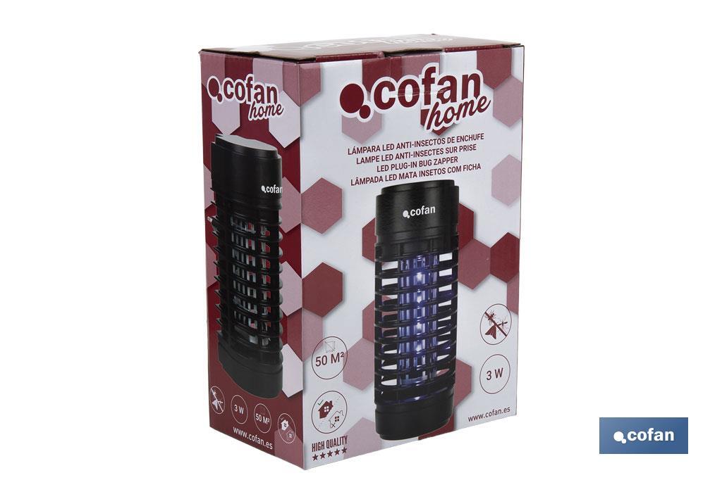 Lámpara LED antiinsectos con enchufe| Potencia: 3 W | Descarga Eléctrica: 1200 V | Área: 50 m² | Protégete contra los insectos - Cofan