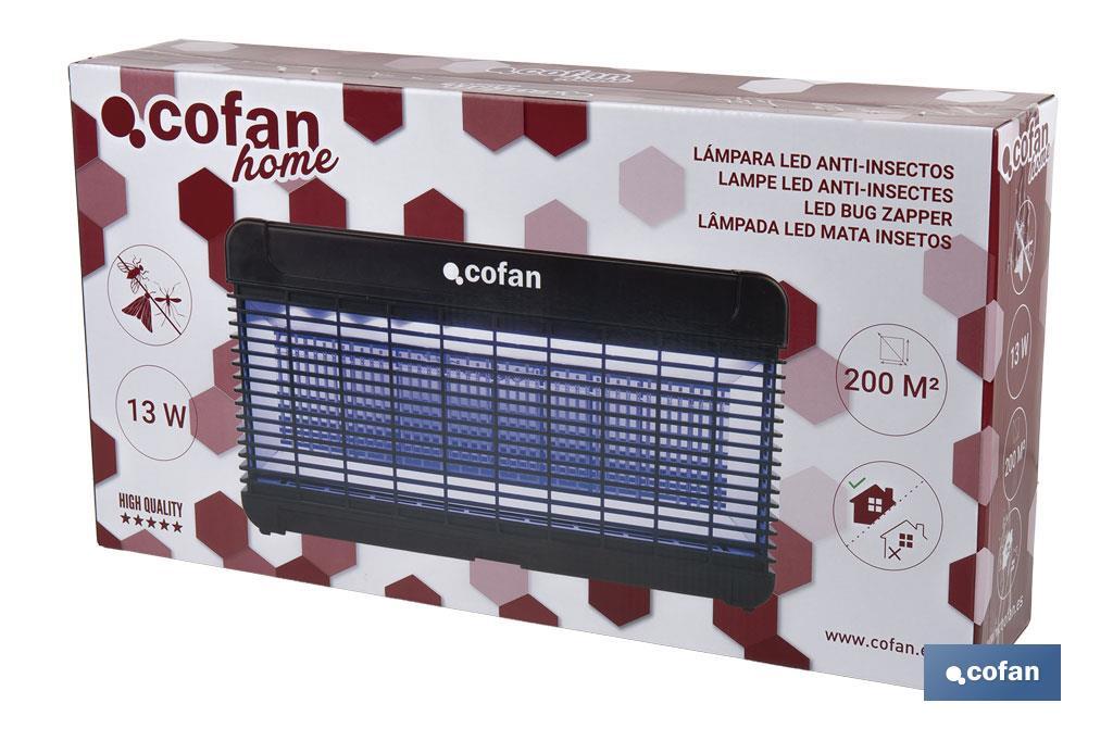 Lámpara LED antiinsectos con enchufe| Potencia: 13 W | Descarga Eléctrica: 4000 V | Área: 200 m² | Protégete contra los insectos - Cofan