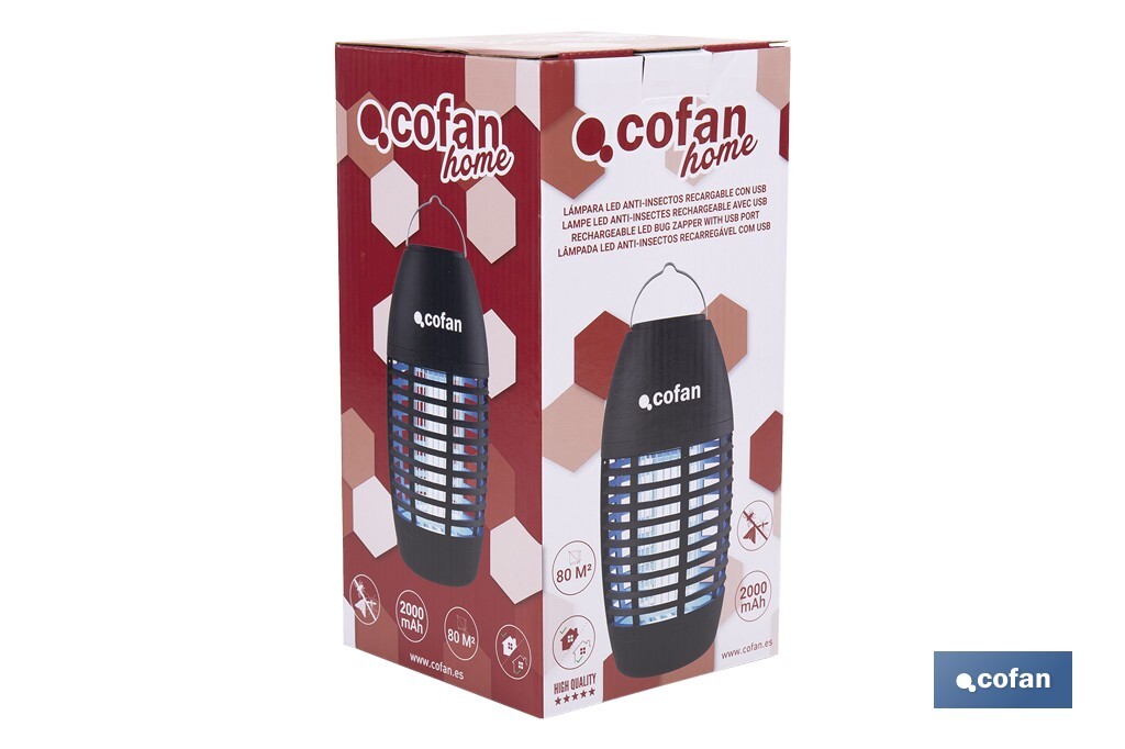 Lámpara LED antiinsectos recargable por USB | Interior y exterior | Cobertura 80 m² | Resistente al agua IPX4 | Luz UV de alta potencia | Ideal para camping, barbacoa y jardín - Cofan