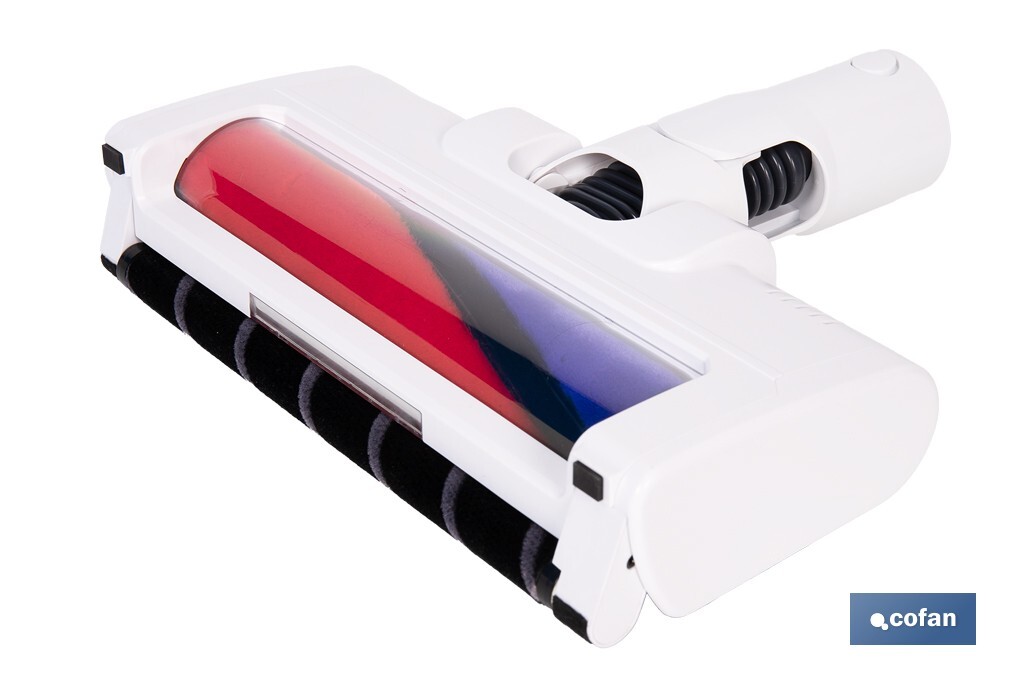 Aspiradora sin cable con base de carga | Potencia de succión: 180 AW | Potencia ciclónica: 32 kPa | 4 velocidades | Filtro HEPA lavable | Batería de litio 25,9 V | Color: blanco - Cofan
