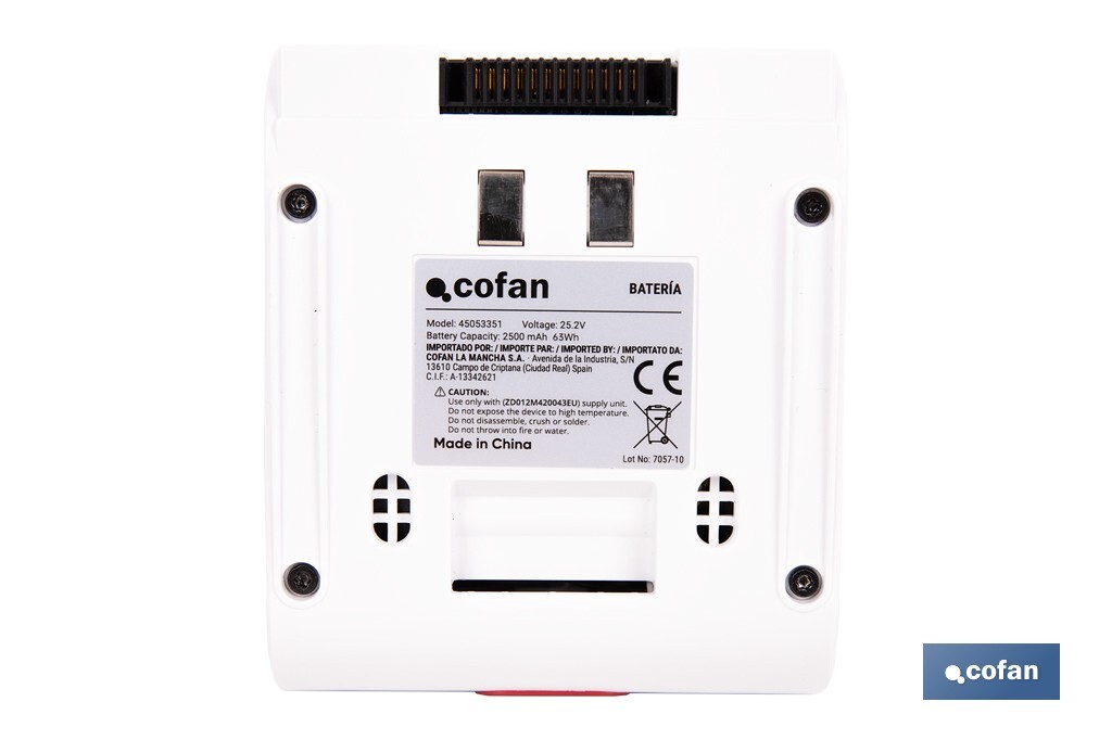 Batería Li-Ion recargable | 25,9 V 2500 mAh | Medidas: 5 x 8,5 x 10 cm - Cofan