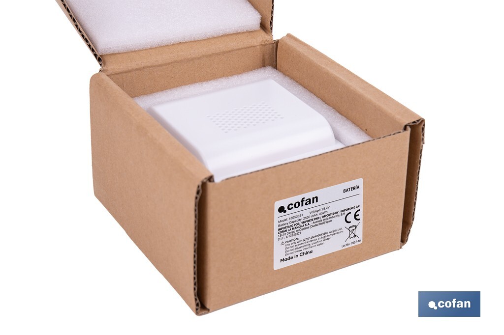 Batería Li-Ion recargable | 25,9 V 2500 mAh | Medidas: 5 x 8,5 x 10 cm - Cofan